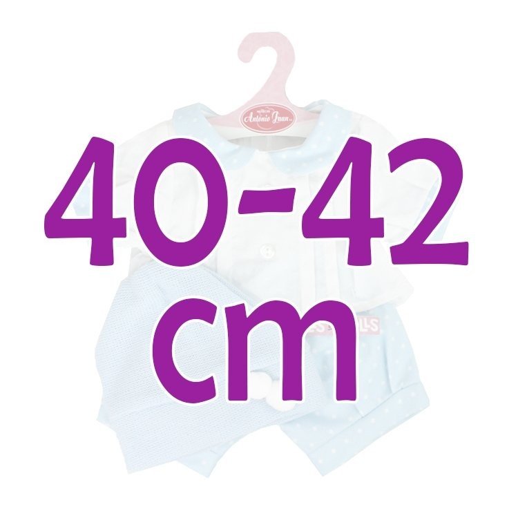 Antonio Juan Puppe Outfit 40-42 cm - Gepunktetes blaues Kleid mit Hut