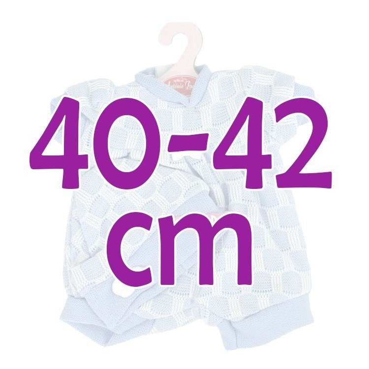 Antonio Juan Puppe Outfit 40-42 cm - Kleid mit blauen Quadraten und Hut