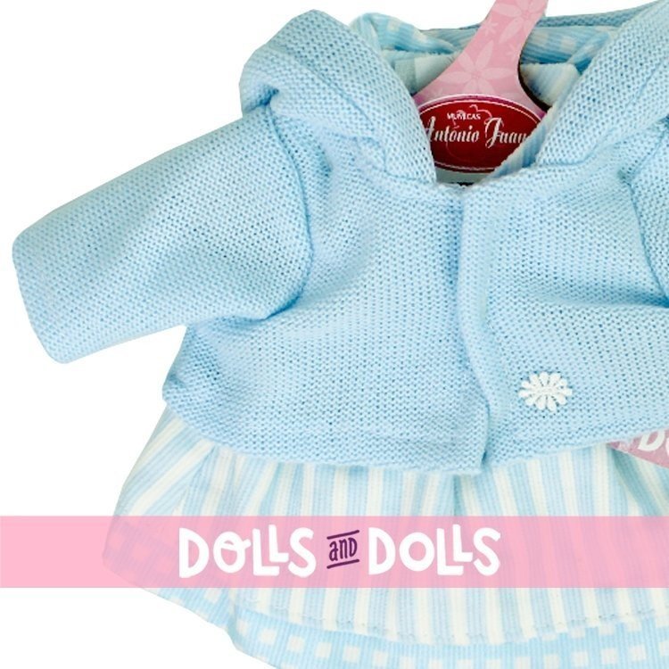 Antonio Juan Puppenoutfit 33-34 cm - Streifen bedrucktes Outfit mit blauer Jacke
