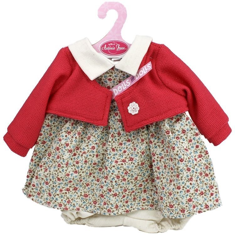 Antonio Juan Puppenoutfit 40-42 cm - Kleid mit Blumendruck und roter Jacke