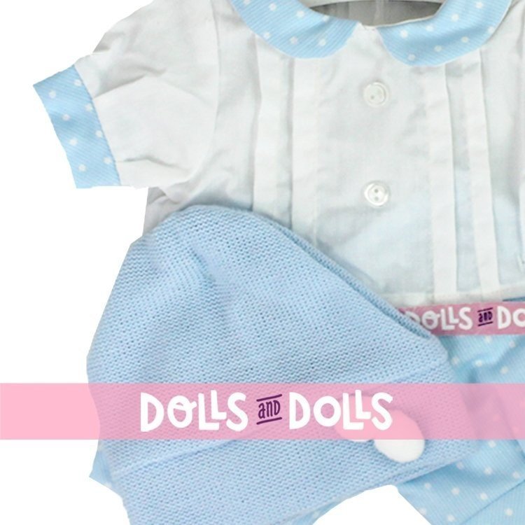 Antonio Juan Puppe Outfit 40-42 cm - Gepunktetes blaues Kleid mit Hut