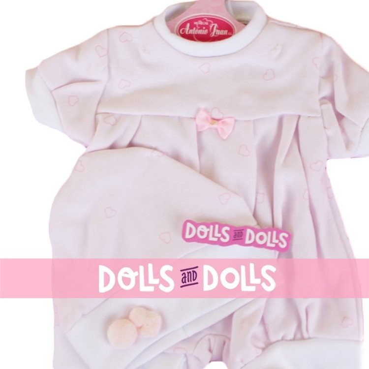 Antonio Juan Puppen-Outfit 40-42 cm - Outfit mit rosa Herzen bedruckt mit Hut