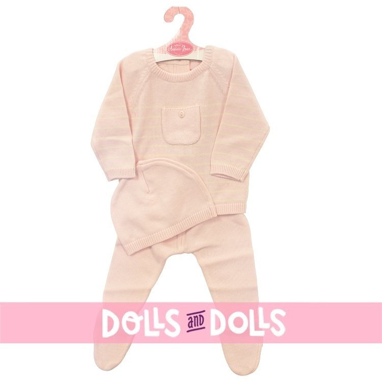 Antonio Juan Puppe Outfit 40 - 42 cm - Sweet Reborn Collection - Rosa gestreiftes Strampler-Outfit mit Hut