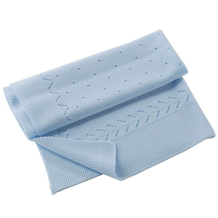 Ergänzungen für Así Puppe - Hellblaue Strickdecke