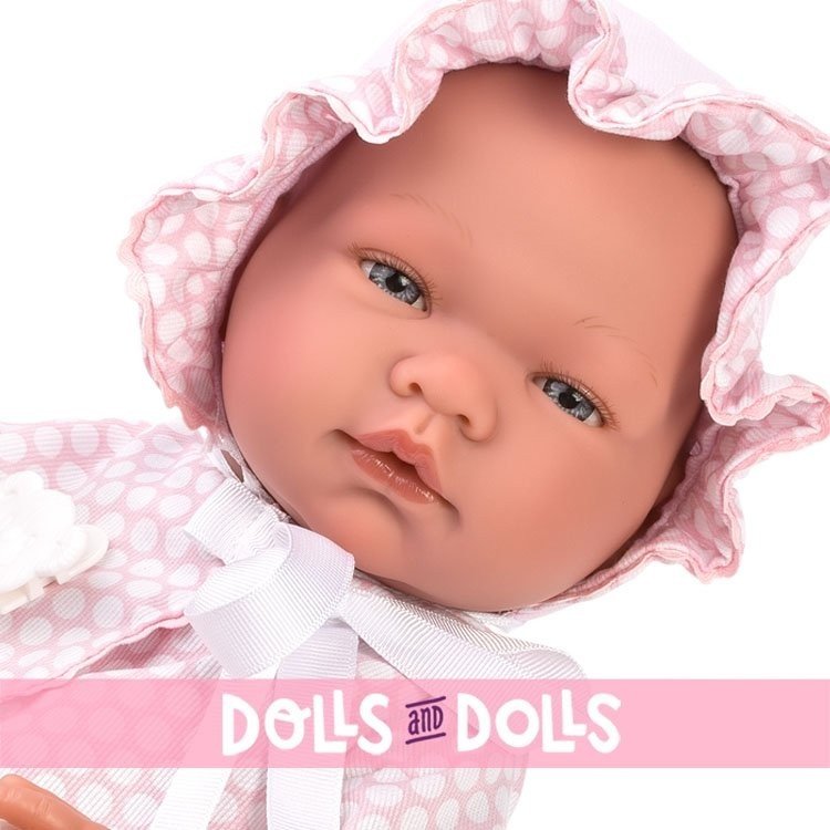 Así Puppe 43 cm - Maria mit rosa Pikeekleid mit weißen Kreisen