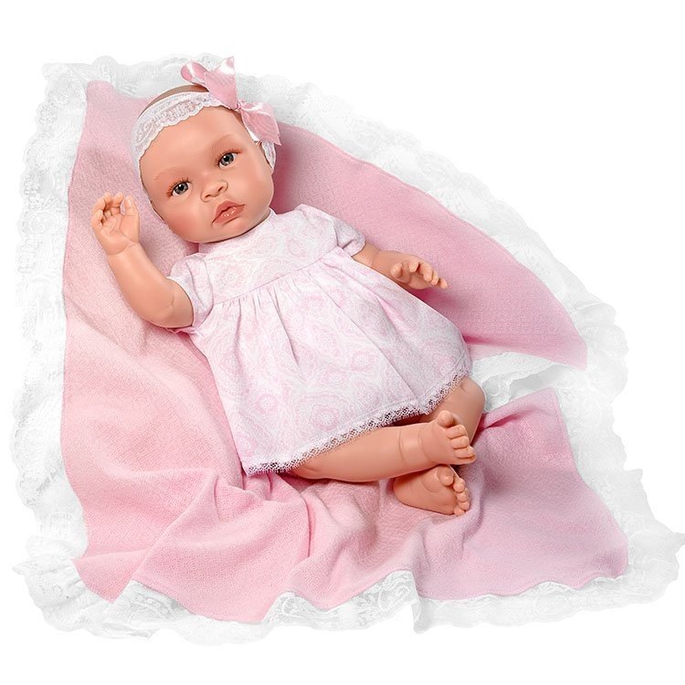 Así Puppe 46 cm - Leo mit rosa Printkleid mit Decke