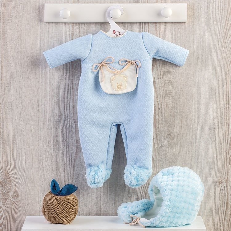 Outfit für Así Puppe 46 cm - Hellblauer Baby Strampler mit beiger Tasche für Leo
