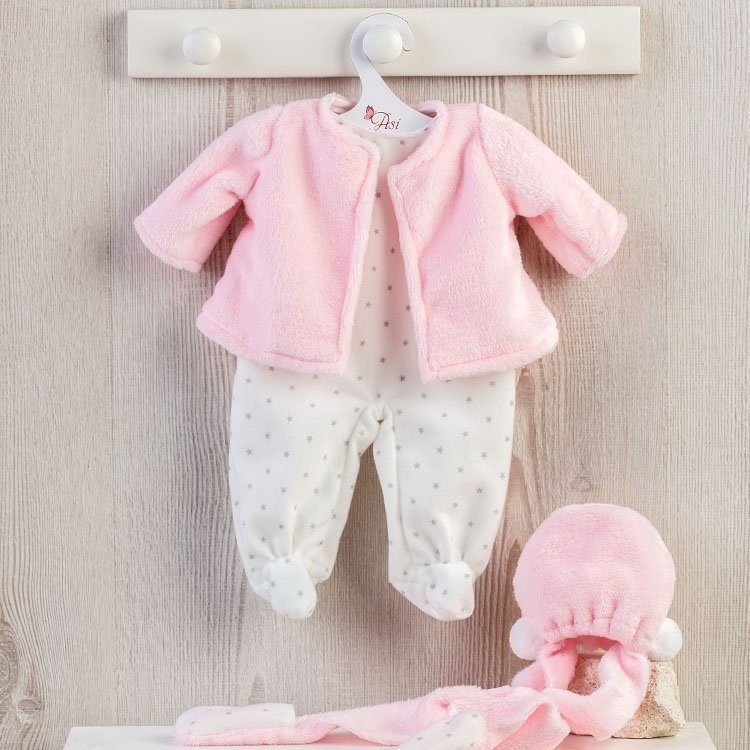 Outfit für Así-Puppe 43 cm - Strampler mit Sternendruck und rosa Jacke für María
