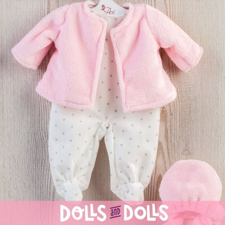 Outfit für Así-Puppe 43 cm - Strampler mit Sternendruck und rosa Jacke für María