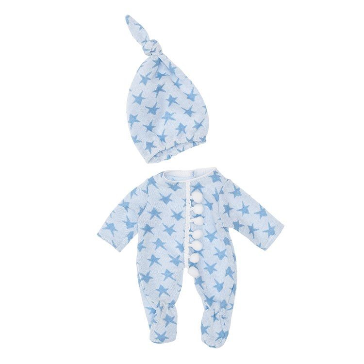 Outfit für Así Puppe 28 cm - Hellblauer Pyjama mit Sternen und Hut für Gordi