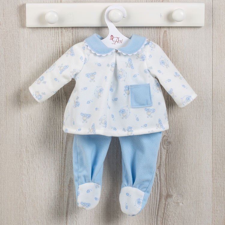 Así Puppenoutfit 43 cm - Bären und Monde bedruckter hellblauer Pyjama für Pablo