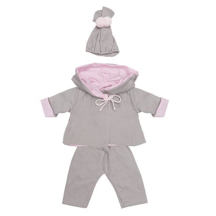 Outfit für Así Puppe 46 cm - Rosa-graues Wendejacken-Set
