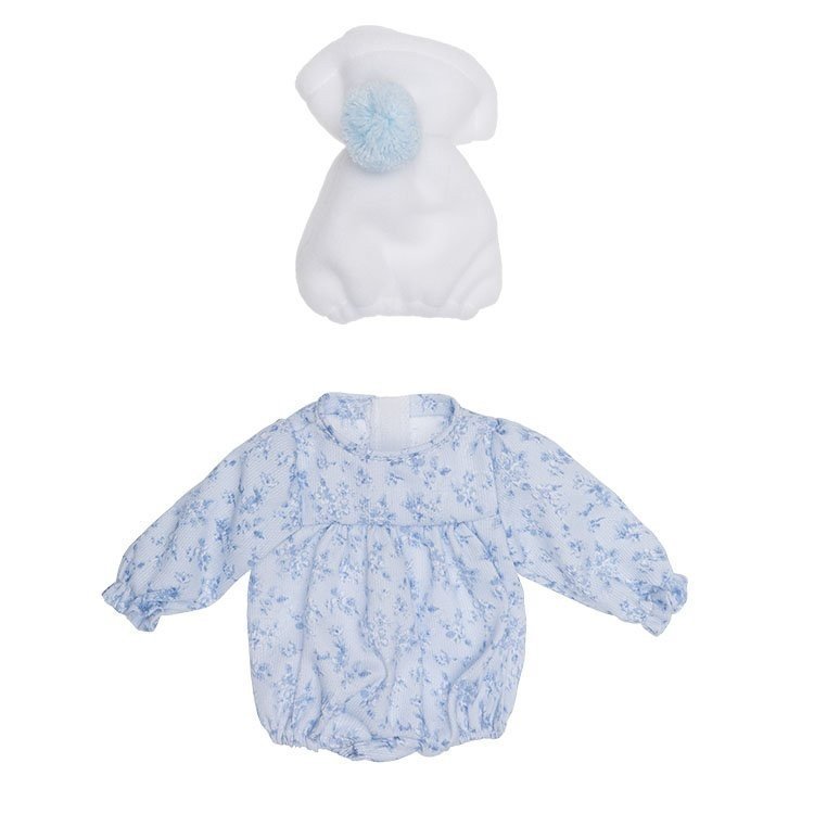 Outfit für Así Puppe 28 cm - Blauer Strampler mit Blumen und Hut