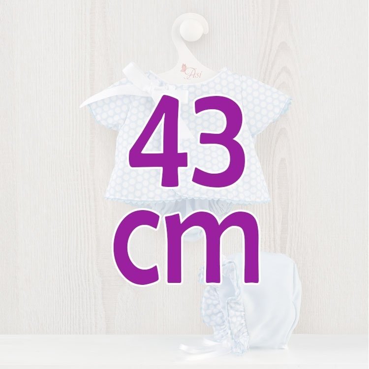 Outfit für Así-Puppe 43 cm - Pique hellblaues Kleid mit weißen Kreisen für Pablo-Puppe
