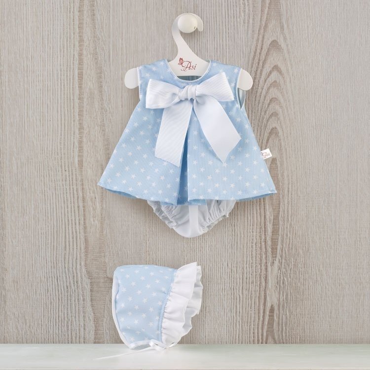 Outfit für Así-Puppe 46 cm - Hellblaues Kleid mit weißen Sternen für Leo-Puppe