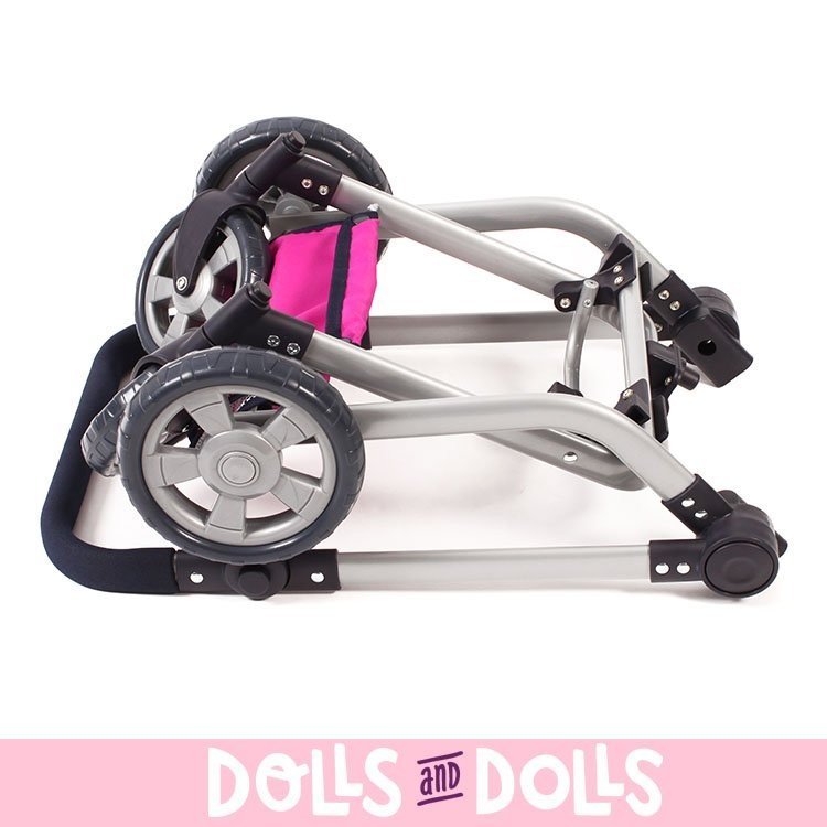 Mika Kinderwagen 74,5 cm umbaubar zum Kinderwagen für Puppen - Bayer Chic 2000 - Fuchsia und Navy mit Tupfen