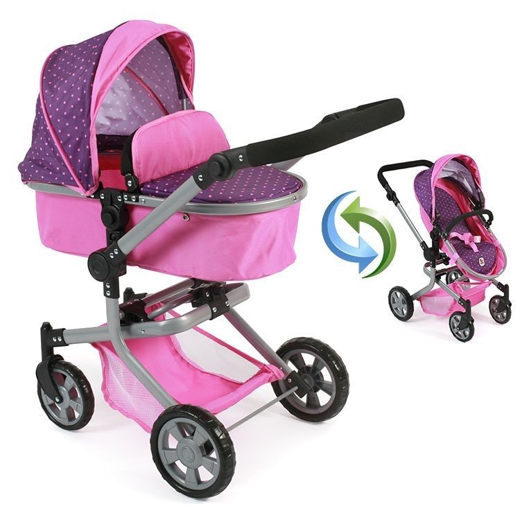 Mika Kinderwagen 74,5 cm zum Puppenwagen umbaubar - Bayer Chic 2000 - Dots Purple Pink