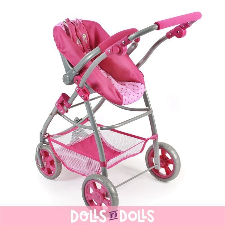 Emotion 3 in 1 Puppenwagen 77 cm - Kombination aus Stuhl, Babywanne und Autositz - Bayer Chic 2000 - Dots Pink
