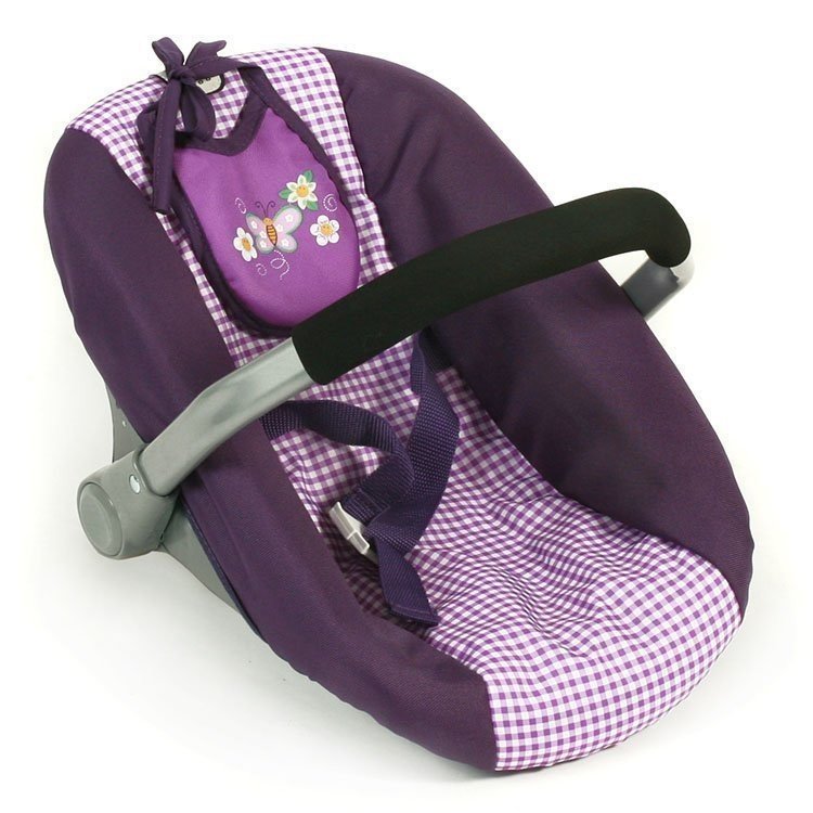 Autositz für Puppen von 46 cm - Bayer Chic 2000 - Kariert und lila mit Schmetterling