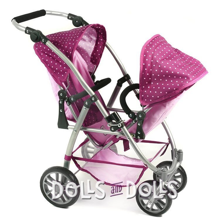 Vario twin Kinderwagen 79 cm für Puppen - Bayer Chic 2000 - Himbeer-Rosa Tupfen