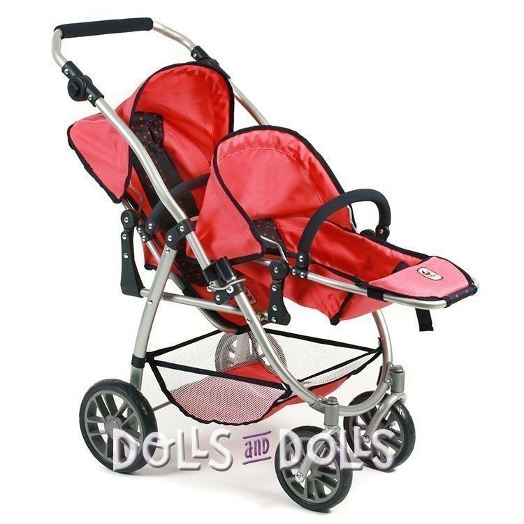 Vario twin Kinderwagen 79 cm für Puppen - Bayer Chic 2000 - Navy-Coral mit Tupfen