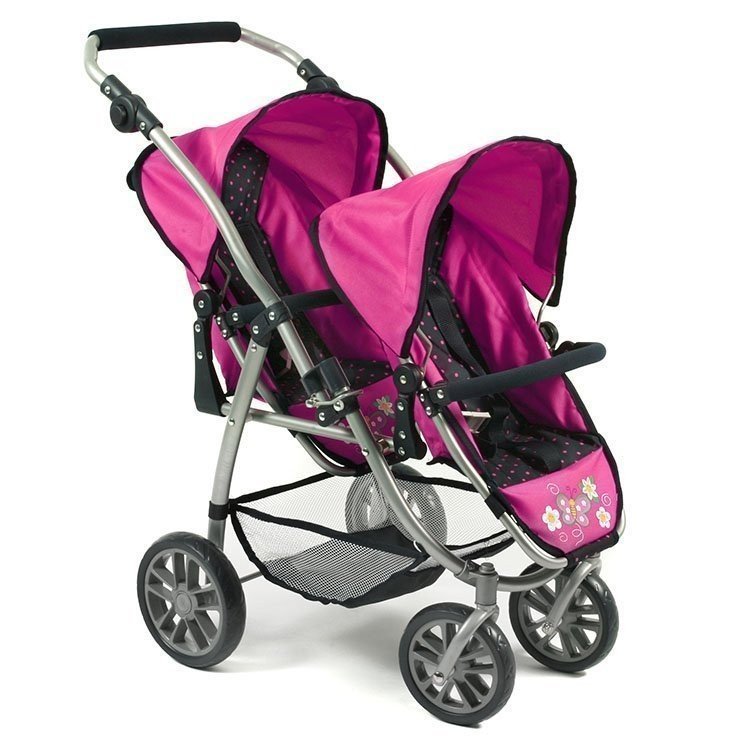 Vario twin Kinderwagen 79 cm für Puppen - Bayer Chic 2000 - Fuchsia und Navy mit Tupfen