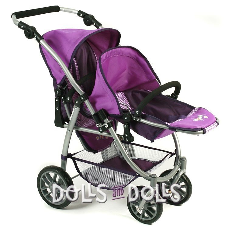 Vario twin Kinderwagen 79 cm für Puppen - Bayer Chic 2000 - Lila kariert mit Schmetterlingen
