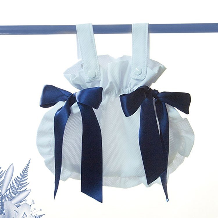 Bebelux Piqué-weiße Tasche mit marineblauen Satinbändern