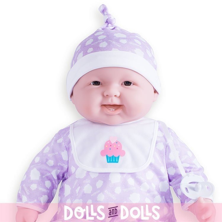 Entworfen von Berenguer - Viel zum Kuscheln von Babys - Umarmbare lila Puppe mit offenem Mund
