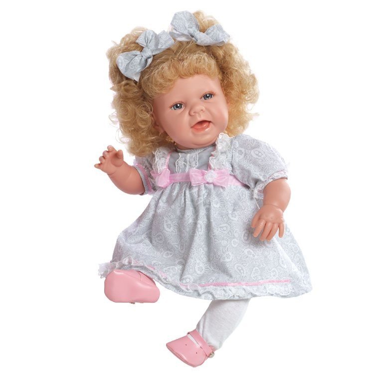 Berjuan Puppe 50 cm - Boutique Puppen - Baby Süßes blondes Mädchen mit grauem Kleid