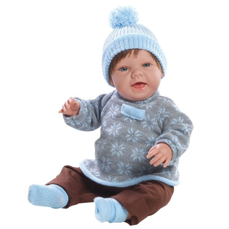 Berjuan Baby Sweet Puppe - Braunhaariger Junge mit Winterkleidung