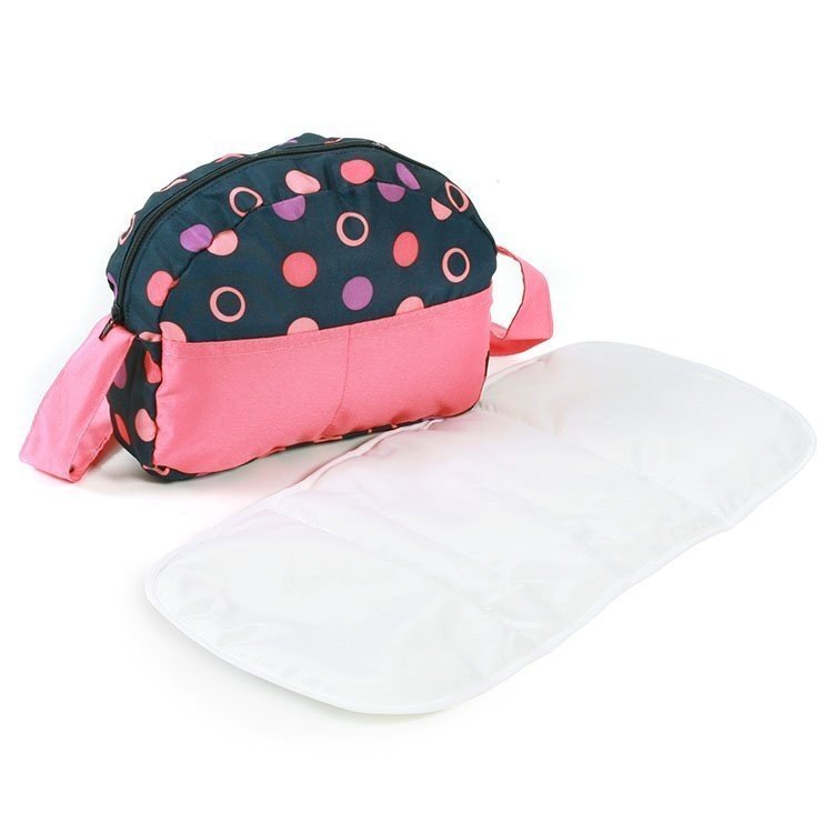 Tasche für Puppenwagen - Bayer Chic 2000 - Pink und Navy mit Kreisen