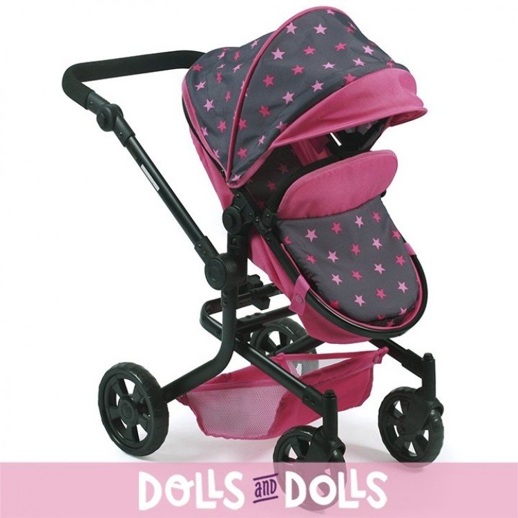 Mika Kinderwagen 74,5 cm zum Puppenwagen umbaubar - Bayer Chic 2000 - Fuchsia stars