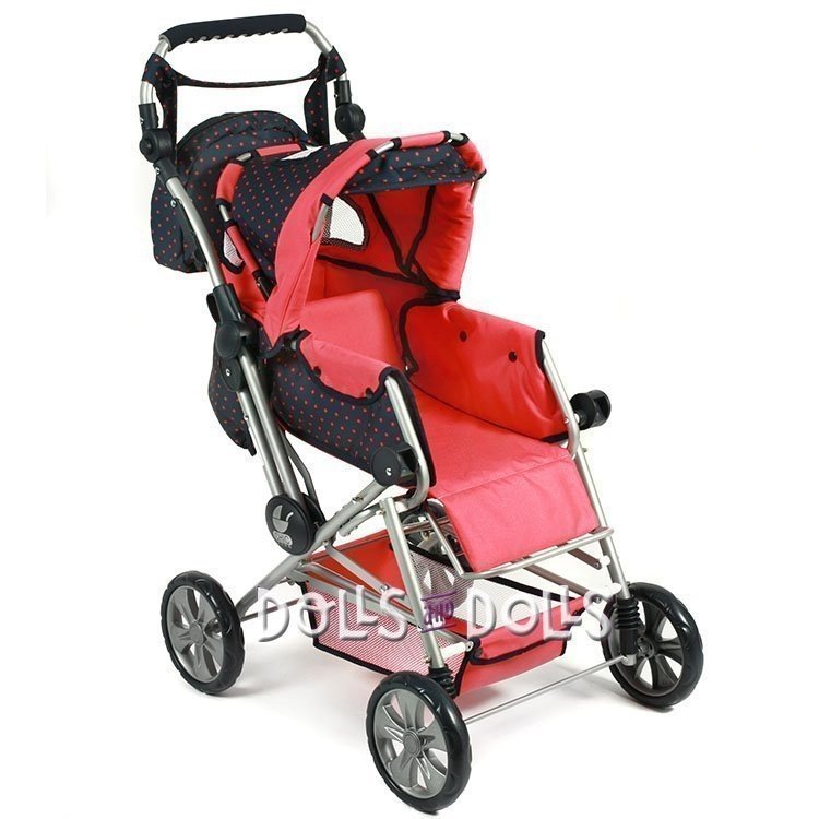 Road Star Puppenwagen 85 cm - Bayer Chic 2000 - Navy-Coral mit Tupfen
