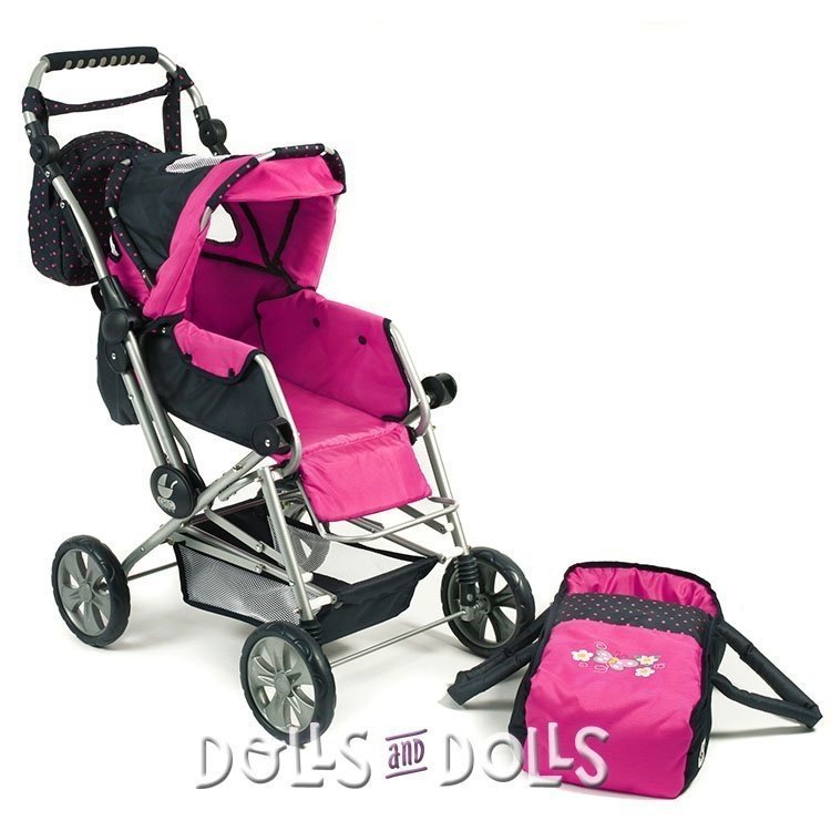 Road Star Puppenwagen 85 cm - Bayer Chic 2000 - Fuchsia und Navy mit Tupfen