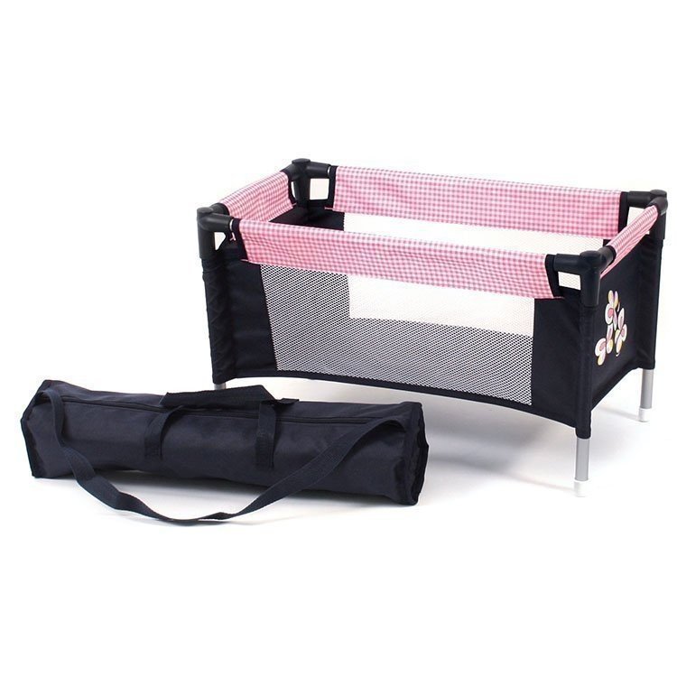 Reisebett für Puppen bis 45 cm - Bayer Chic 2000 - Rosa und Marine mit Schmetterlingen