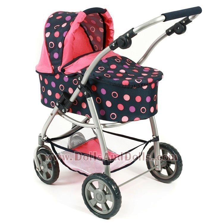 Emotion 2 in 1 Puppenwagen 77 cm - Kombination aus Stuhl und Babywanne - Bayer Chic 2000 - Pink und Navy mit Kreisen 77 cm