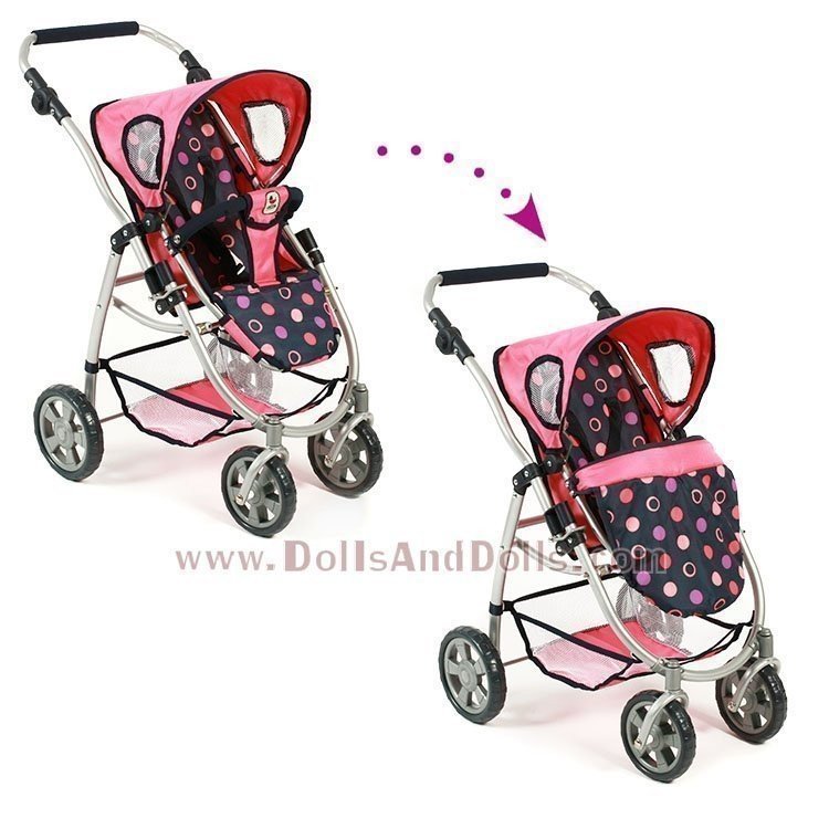 Emotion 2 in 1 Puppenwagen 77 cm - Kombination aus Stuhl und Babywanne - Bayer Chic 2000 - Pink und Navy mit Kreisen 77 cm