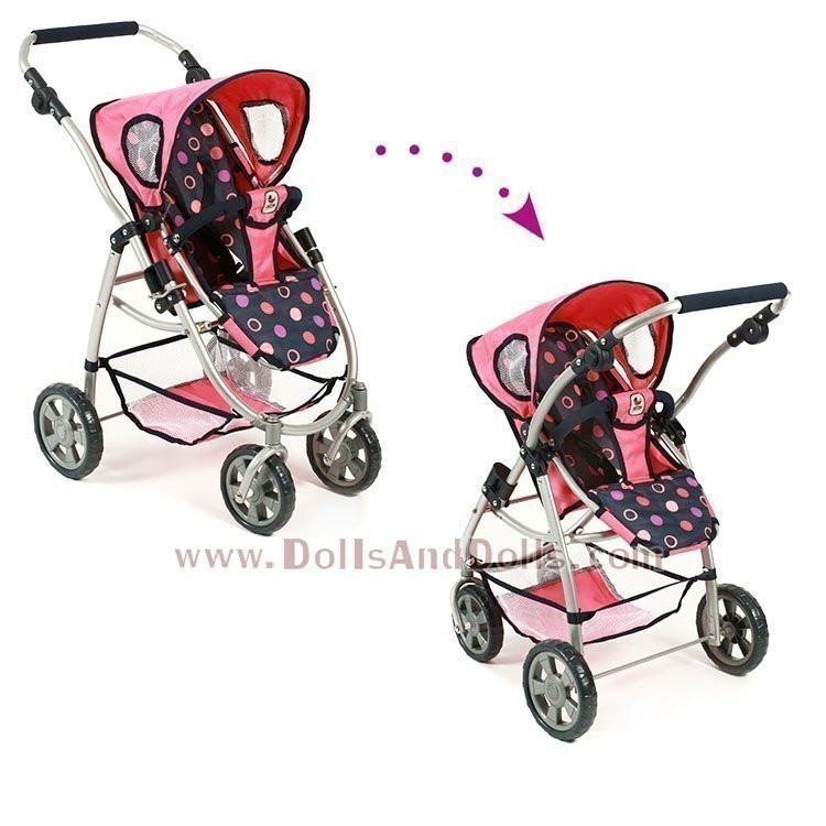 Emotion 2 in 1 Puppenwagen 77 cm - Kombination aus Stuhl und Babywanne - Bayer Chic 2000 - Pink und Navy mit Kreisen 77 cm