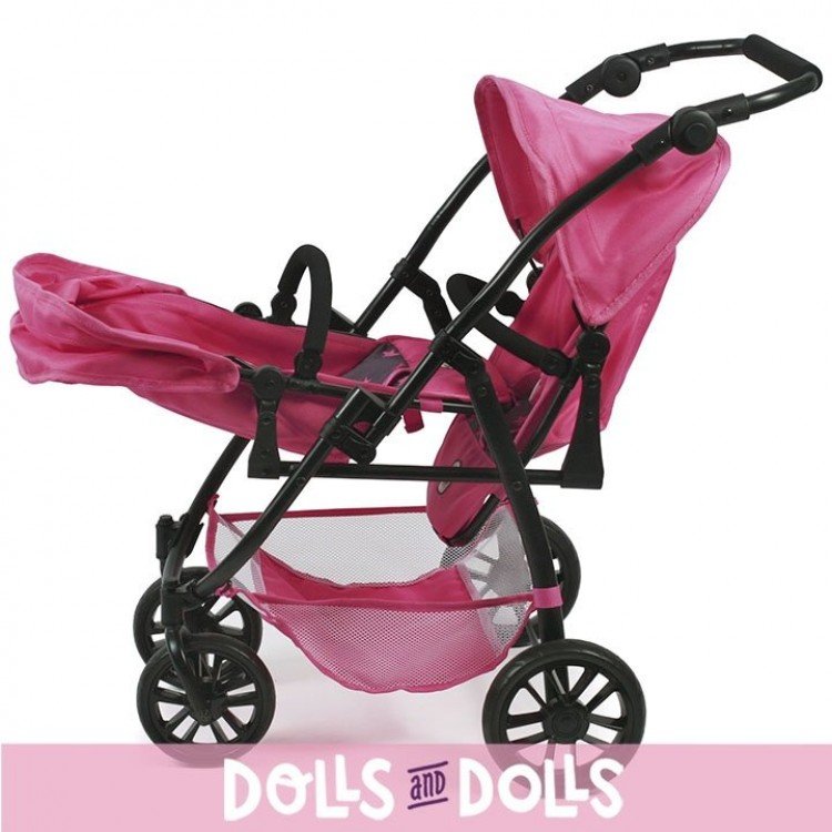 Vario Zwillingskinderwagen 79 cm für Puppen - Bayer Chic 2000 - Fuschia Sterne