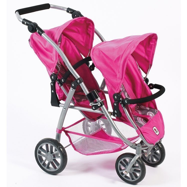 Vario twin Kinderwagen 79 cm für Puppen - Bayer Chic 2000 - Fuchsia und Perlenmuster