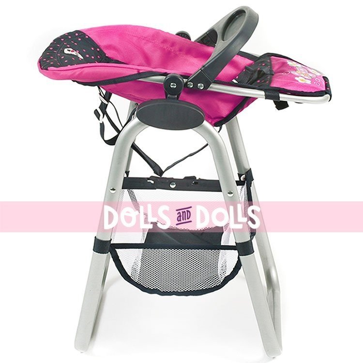 Puppenhochstuhl für Puppen bis 55 cm - Bayer Chic 2000 - Fuchsia und Navy mit Tupfen
