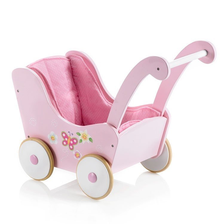 Cochecito Chic de madera Rosa con mariposa