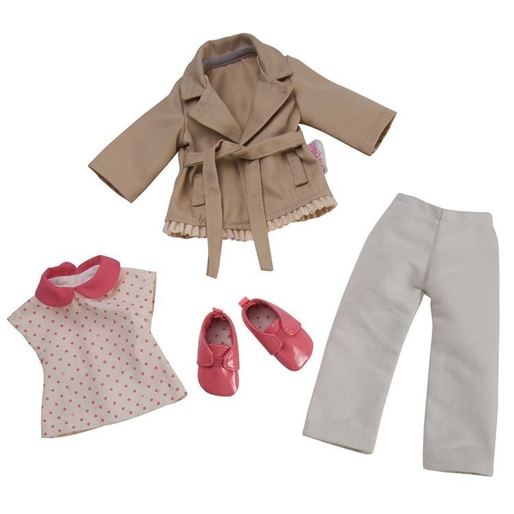 Corolle Puppe Outfit 33 cm - Les Chéries - Set aus Trenchcoat, Bluse, Hose und Schuhen