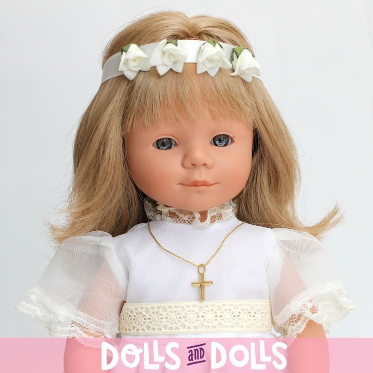 D'Nenes Puppe 34 cm - Marieta Kommunion mit beiger Spitzenborte