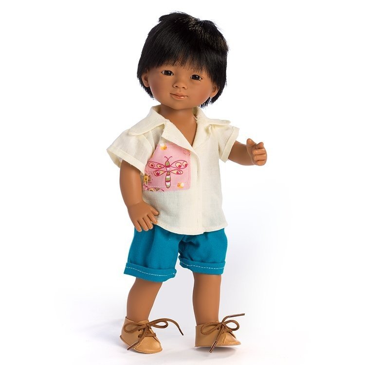 D'Nenes Puppe 34 cm - Mario mit Hemd und blauer Hose