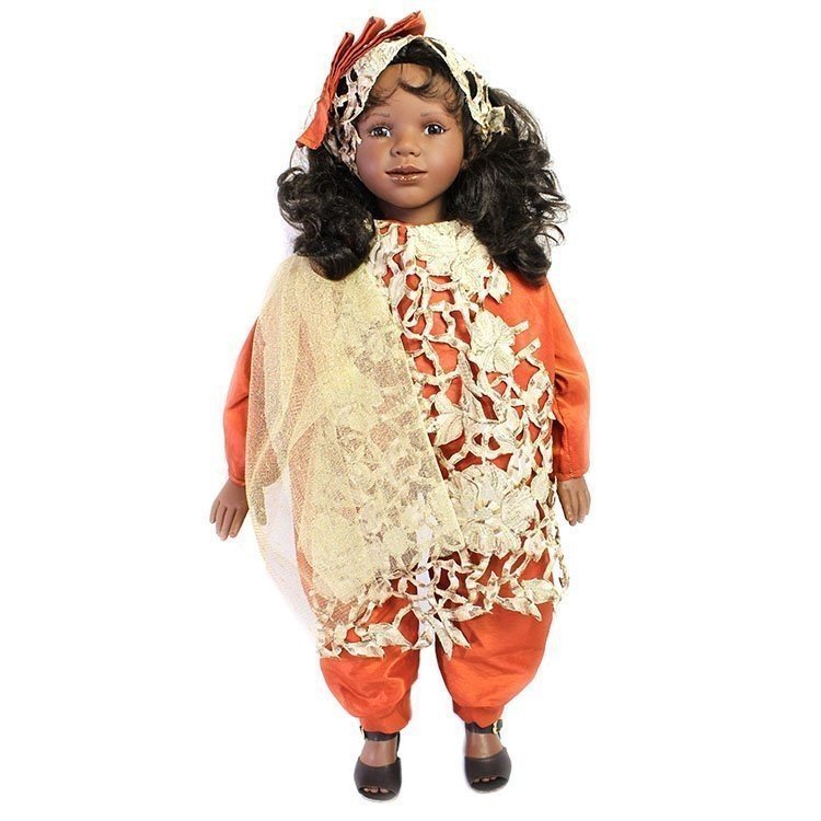 D'Nenes Puppe 72 cm - Nany mit orangefarbenem Kleid