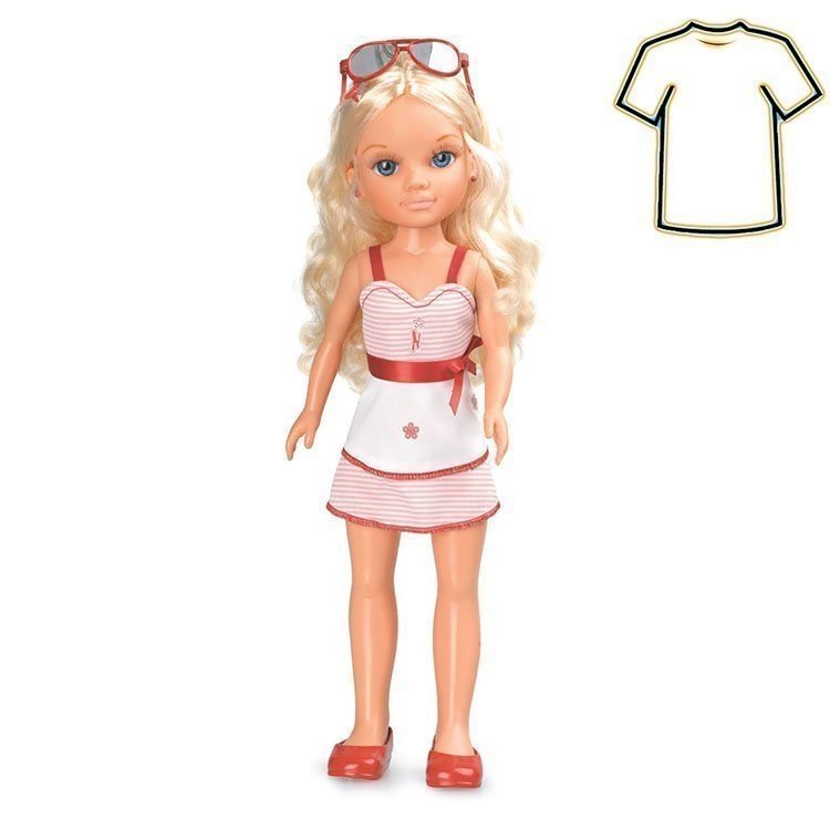 Nancy Puppen Outfit 43 cm - Schleife Fashion Stylish - Rot gestreift