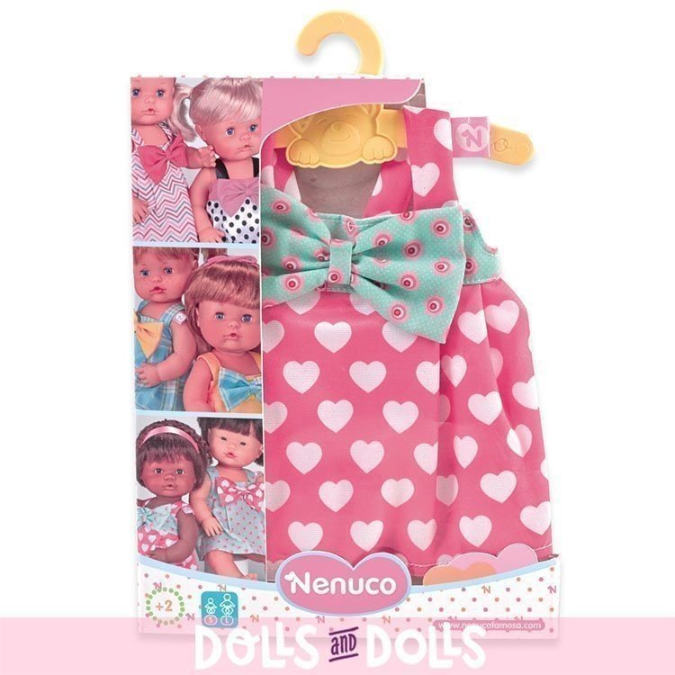 Nenuco Puppe Outfit 42 cm - Rosa mit Herzkleid mit Bindung dress