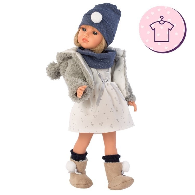 Kleidung für Llorens-Puppen 37 cm - Kleid mit Sternenprint mit Jacke, Hut und Stiefeletten